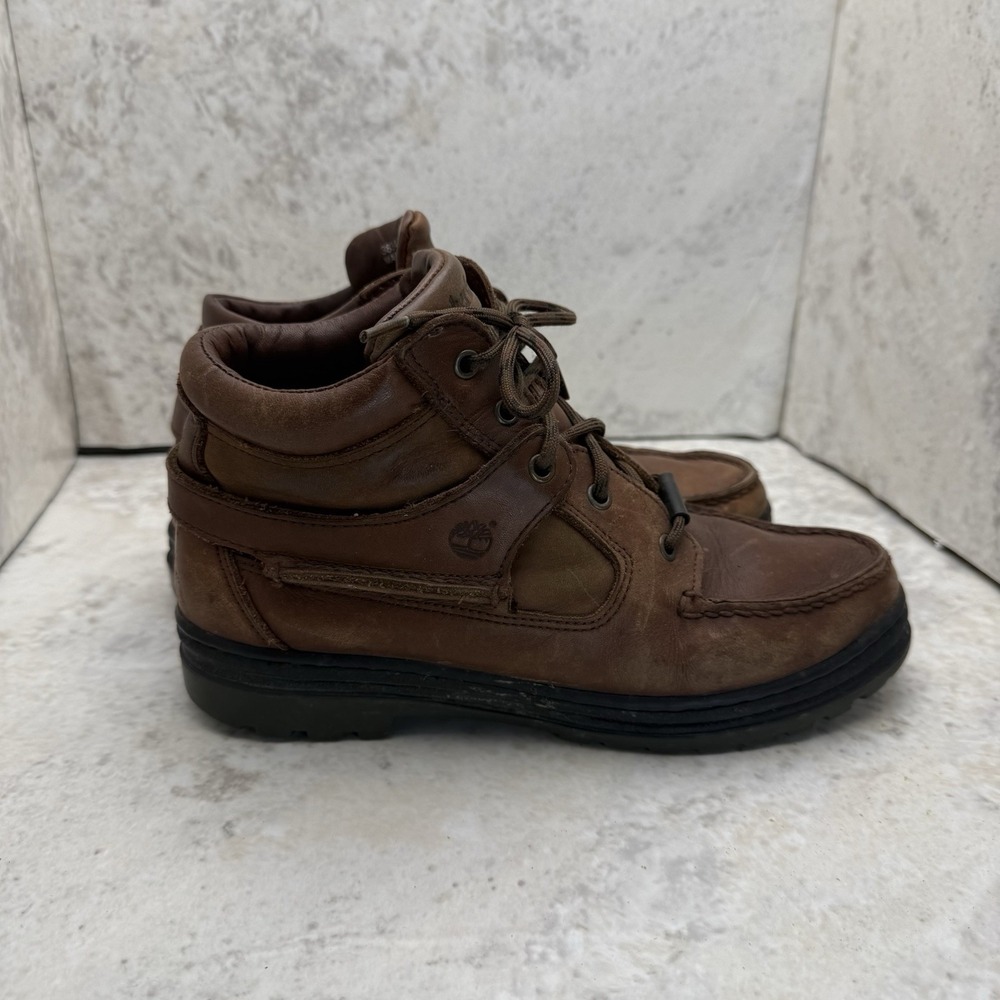 Timberland Mens Size 7.5M Brown Leather Moc Toe Chukka Boots Waterproof Outdoor